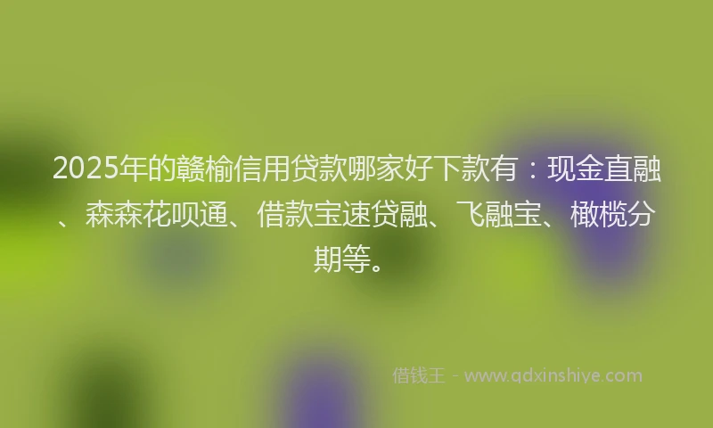 2025年的赣榆信用贷款哪家好下款有：现金直融、森森花呗通、借款宝速贷融、飞融宝、橄榄分期等。