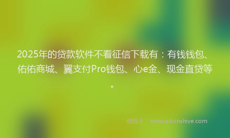 2025年的贷款软件不看征信下载有：有钱钱包、佑佑商城、翼支付Pro钱包、心e金、现金直贷等。