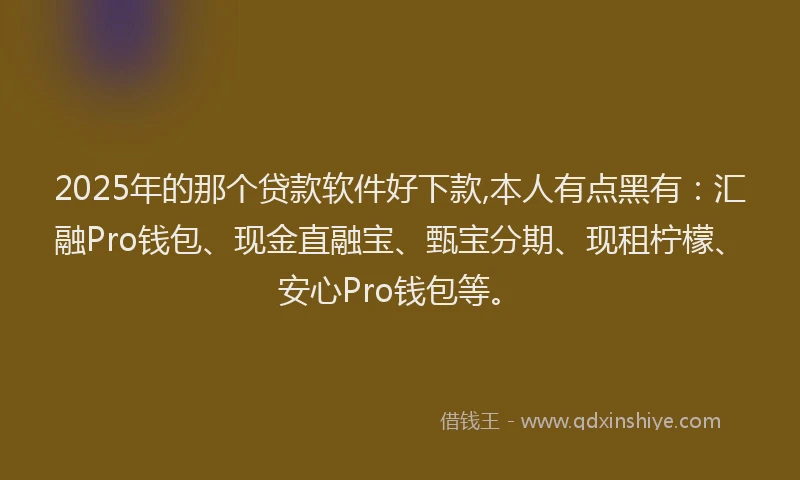 2025年的那个贷款软件好下款,本人有点黑有：汇融Pro钱包、现金直融宝、甄宝分期、现租柠檬、安心Pro钱包等。