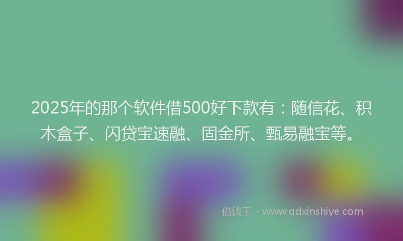 2025年的那个软件借500好下款有：随信花、积木盒子、闪贷宝速融、固金所、甄易融宝等。