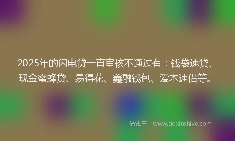 2025年的闪电贷一直审核不通过有：钱袋速贷、现金蜜蜂贷、易得花、鑫融钱包、爱木速借等。