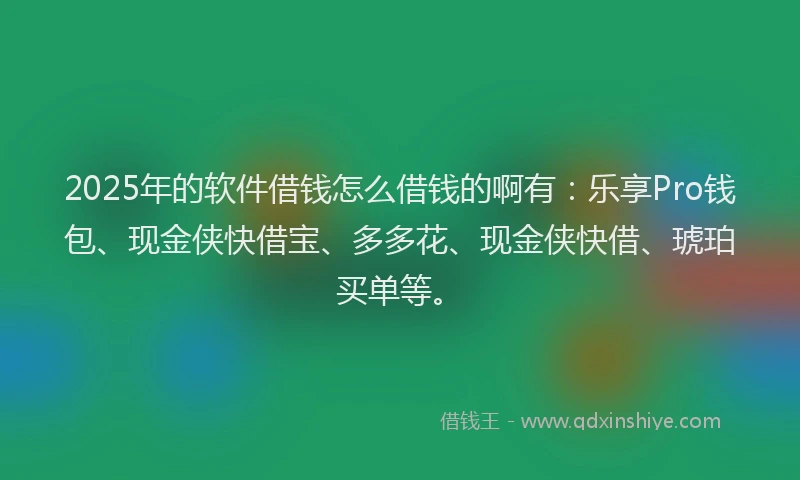 2025年的软件借钱怎么借钱的啊有：乐享Pro钱包、现金侠快借宝、多多花、现金侠快借、琥珀买单等。