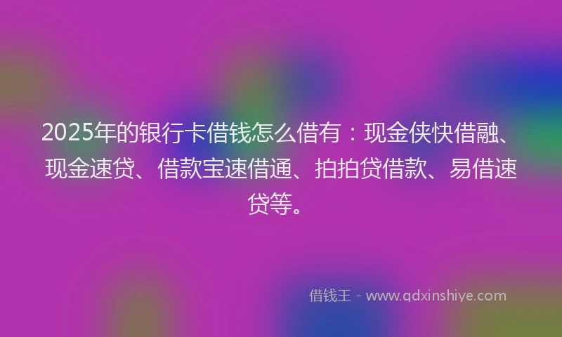 2025年的银行卡借钱怎么借有：现金侠快借融、现金速贷、借款宝速借通、拍拍贷借款、易借速贷等。