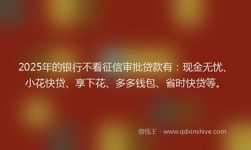 2025年的银行不看征信审批贷款有：现金无忧、小花快贷、享下花、多多钱包、省时快贷等。