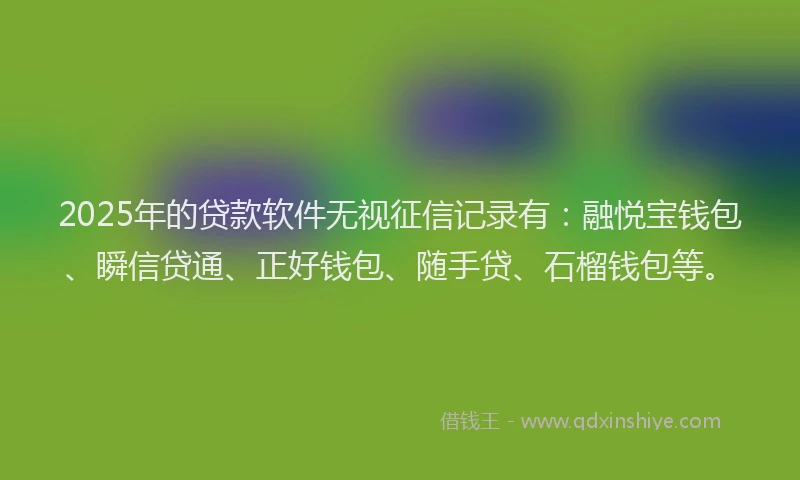 2025年的贷款软件无视征信记录有：融悦宝钱包、瞬信贷通、正好钱包、随手贷、石榴钱包等。