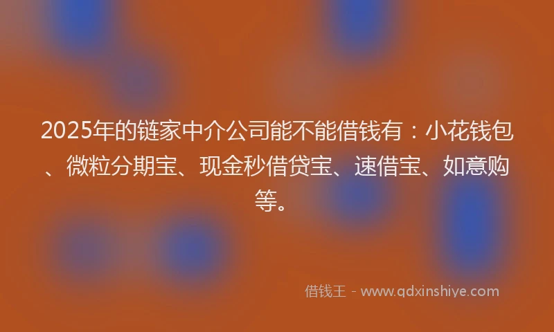 2025年的链家中介公司能不能借钱有：小花钱包、微粒分期宝、现金秒借贷宝、速借宝、如意购等。