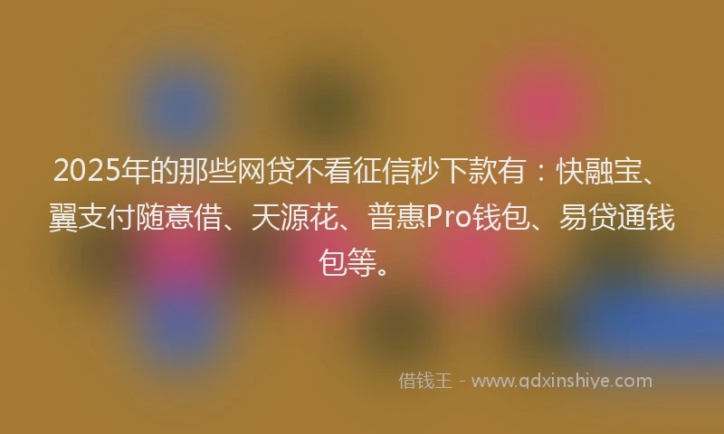 2025年的那些网贷不看征信秒下款有：快融宝、翼支付随意借、天源花、普惠Pro钱包、易贷通钱包等。
