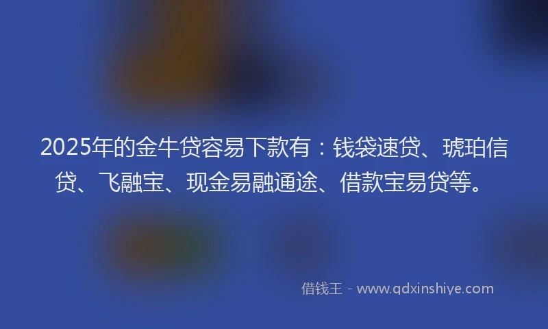 2025年的金牛贷容易下款有：钱袋速贷、琥珀信贷、飞融宝、现金易融通途、借款宝易贷等。