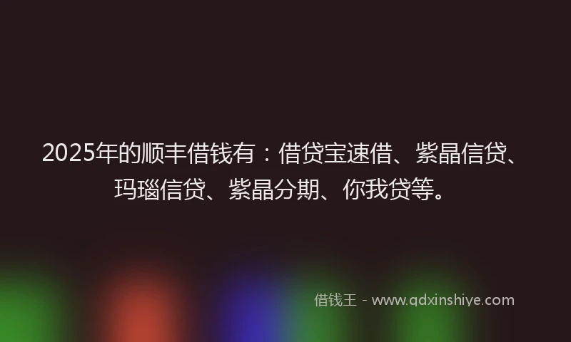 2025年的顺丰借钱有:借贷宝速借、紫晶信贷、玛瑙信贷、紫晶分期、你我贷等。