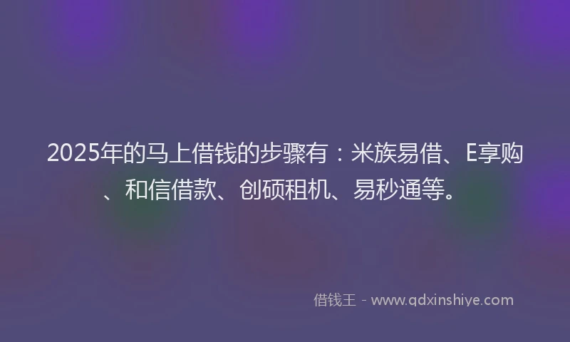 2025年的马上借钱的步骤有：米族易借、E享购、和信借款、创硕租机、易秒通等。