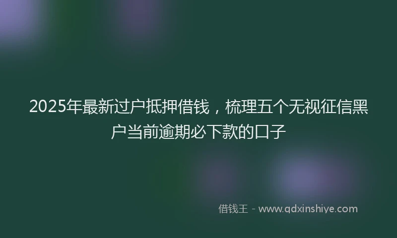 2025年最新过户抵押借钱，梳理五个无视征信黑户当前逾期必下款的口子