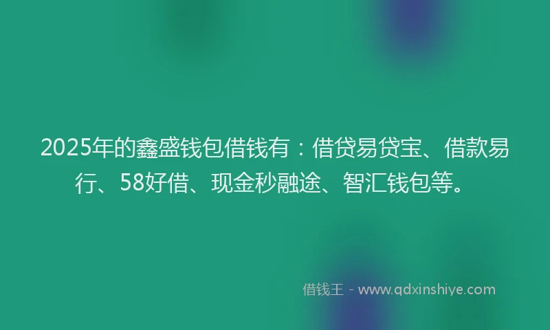 2025年的鑫盛钱包借钱有：借贷易贷宝、借款易行、58好借、现金秒融途、智汇钱包等。