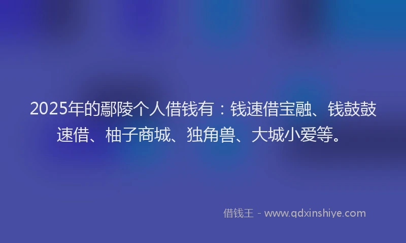 2025年的鄢陵个人借钱有：钱速借宝融、钱鼓鼓速借、柚子商城、独角兽、大城小爱等。