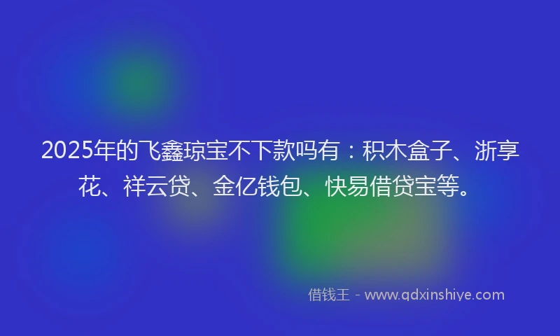 2025年的飞鑫琼宝不下款吗有：积木盒子、浙享花、祥云贷、金亿钱包、快易借贷宝等。