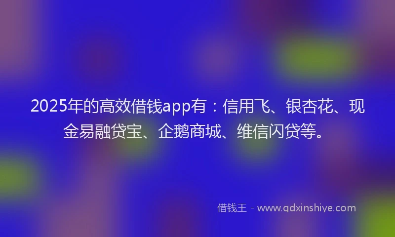 2025年的高效借钱app有：信用飞、银杏花、现金易融贷宝、企鹅商城、维信闪贷等。