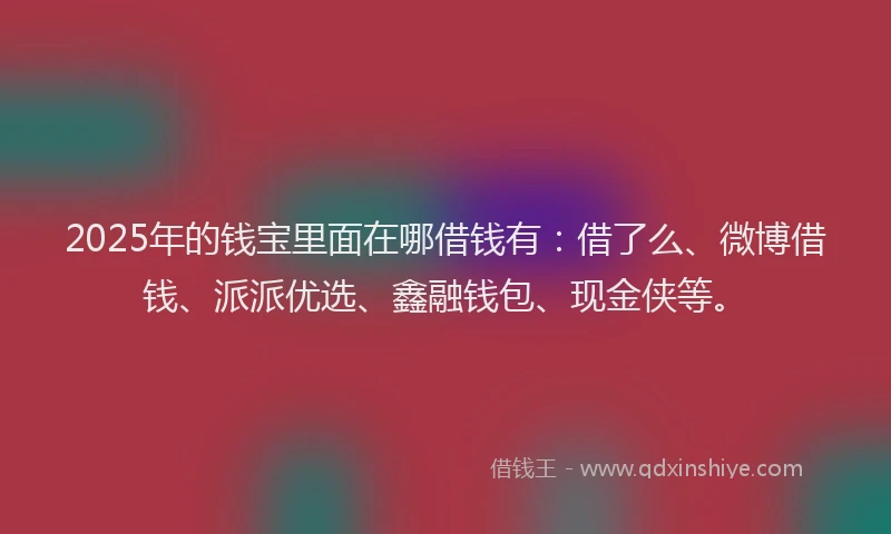2025年的钱宝里面在哪借钱有：借了么、微博借钱、派派优选、鑫融钱包、现金侠等。