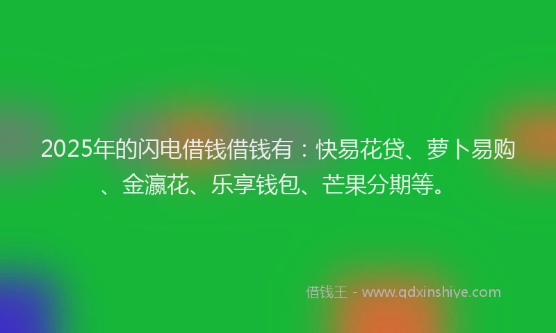 2025年的闪电借钱借钱有:快易花贷、萝卜易购、金瀛花、乐享钱包、芒果分期等。