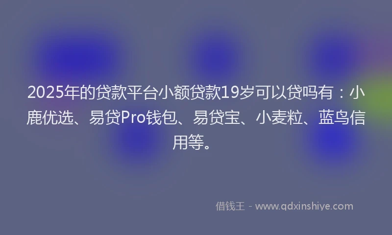 2025年的贷款平台小额贷款19岁可以贷吗有：小鹿优选、易贷Pro钱包、易贷宝、小麦粒、蓝鸟信用等。