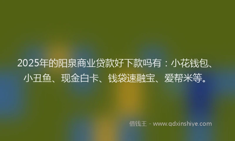 2025年的阳泉商业贷款好下款吗有：小花钱包、小丑鱼、现金白卡、钱袋速融宝、爱帮米等。