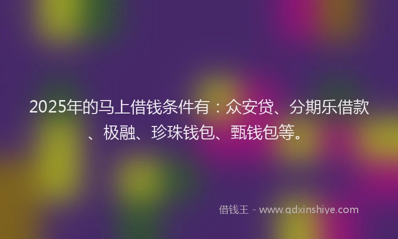 2025年的马上借钱条件有：众安贷、分期乐借款、极融、珍珠钱包、甄钱包等。