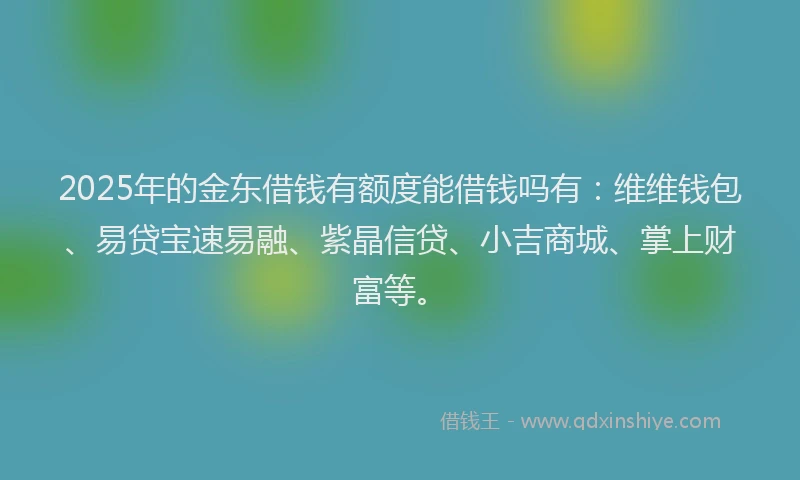 2025年的金东借钱有额度能借钱吗有：维维钱包、易贷宝速易融、紫晶信贷、小吉商城、掌上财富等。