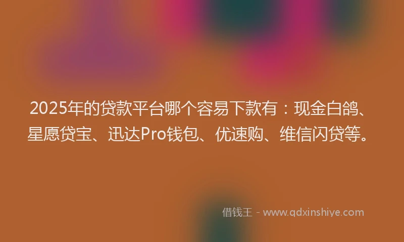 2025年的贷款平台哪个容易下款有：现金白鸽、星愿贷宝、迅达Pro钱包、优速购、维信闪贷等。