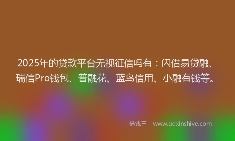 2025年的贷款平台无视征信吗有：闪借易贷融、瑞信Pro钱包、普融花、蓝鸟信用、小融有钱等。