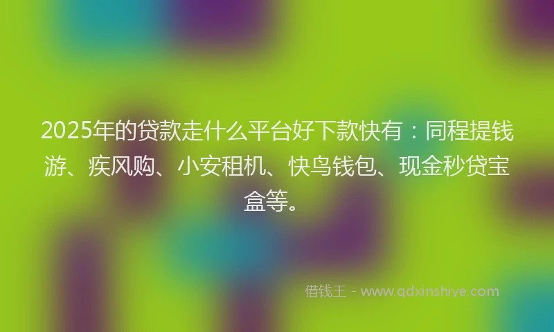 2025年的贷款走什么平台好下款快有：同程提钱游、疾风购、小安租机、快鸟钱包、现金秒贷宝盒等。