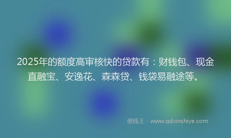 2025年的额度高审核快的贷款有：财钱包、现金直融宝、安逸花、森森贷、钱袋易融途等。