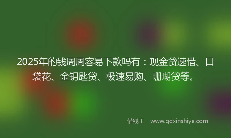 2025年的钱周周容易下款吗有：现金贷速借、口袋花、金钥匙贷、极速易购、珊瑚贷等。