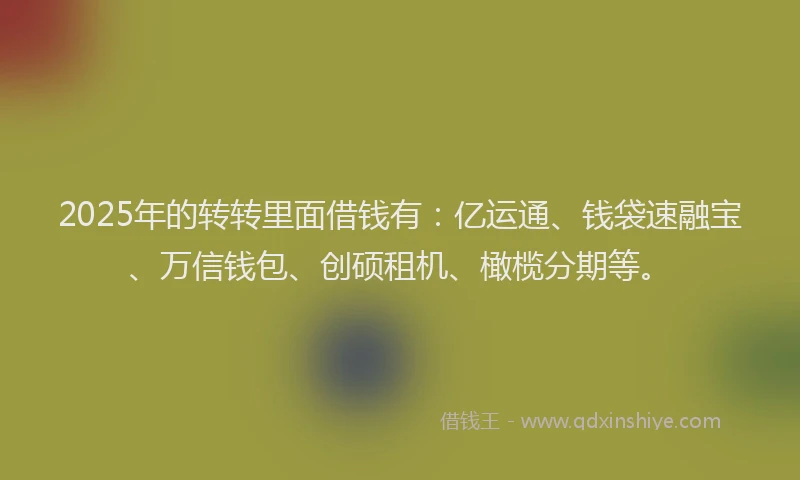 2025年的转转里面借钱有：亿运通、钱袋速融宝、万信钱包、创硕租机、橄榄分期等。