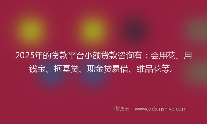 2025年的贷款平台小额贷款咨询有：会用花、用钱宝、柯基贷、现金贷易借、维品花等。