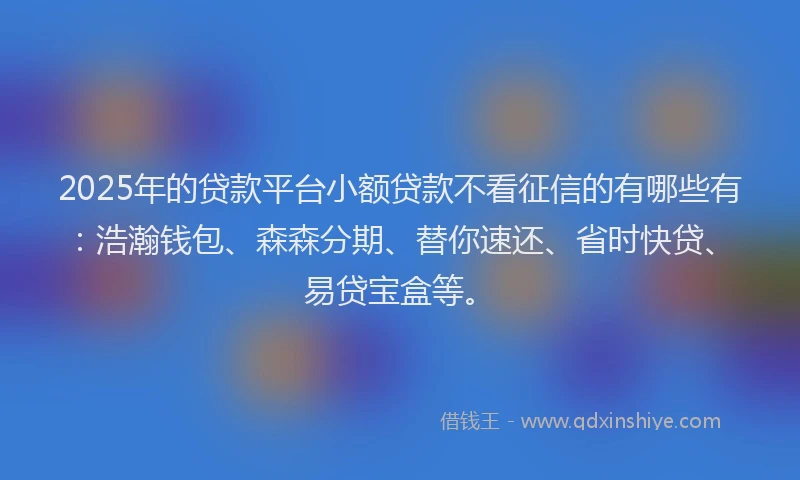 2025年的贷款平台小额贷款不看征信的有哪些有：浩瀚钱包、森森分期、替你速还、省时快贷、易贷宝盒等。