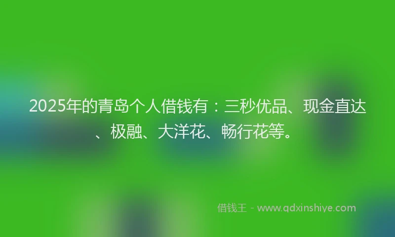 2025年的青岛个人借钱有：三秒优品、现金直达、极融、大洋花、畅行花等。