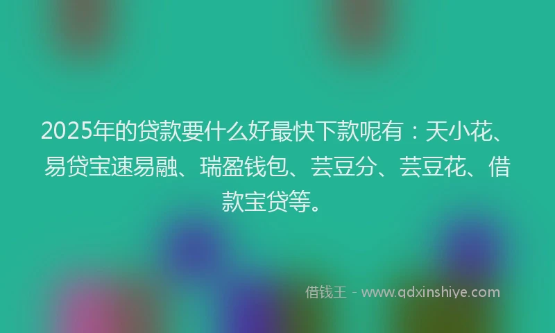 2025年的贷款要什么好最快下款呢有：天小花、易贷宝速易融、瑞盈钱包、芸豆分、芸豆花、借款宝贷等。