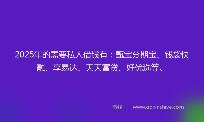 2025年的需要私人借钱有：甄宝分期宝、钱袋快融、享易达、天天富贷、好优选等。