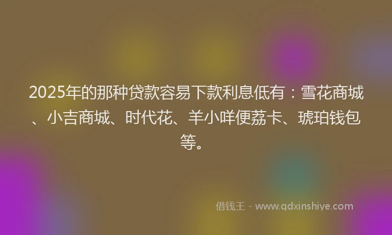 2025年的那种贷款容易下款利息低有：雪花商城、小吉商城、时代花、羊小咩便荔卡、琥珀钱包等。