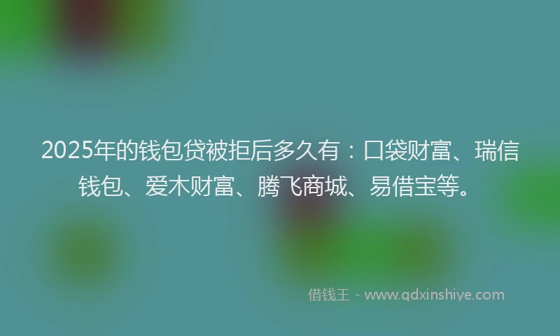 2025年的钱包贷被拒后多久有：口袋财富、瑞信钱包、爱木财富、腾飞商城、易借宝等。