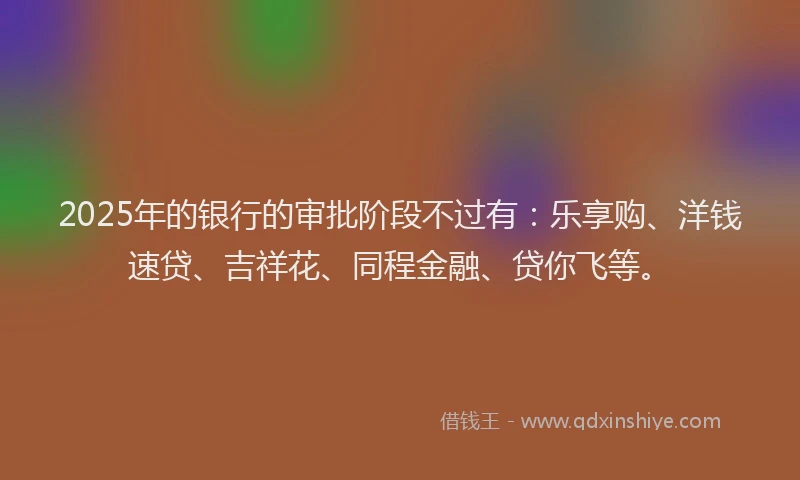 2025年的银行的审批阶段不过有：乐享购、洋钱速贷、吉祥花、同程金融、贷你飞等。