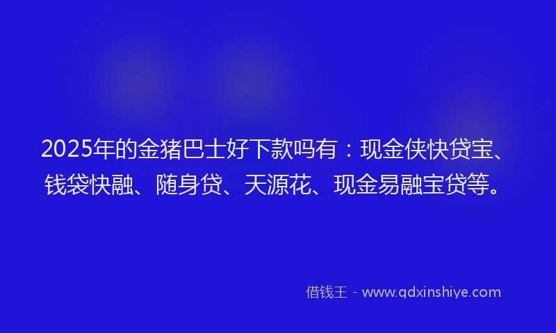 2025年的金猪巴士好下款吗有：现金侠快贷宝、钱袋快融、随身贷、天源花、现金易融宝贷等。