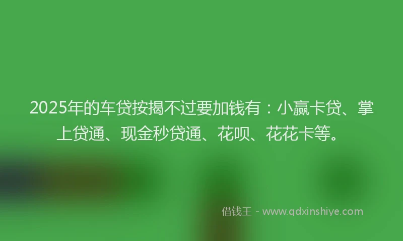 2025年的车贷按揭不过要加钱有：小赢卡贷、掌上贷通、现金秒贷通、花呗、花花卡等。