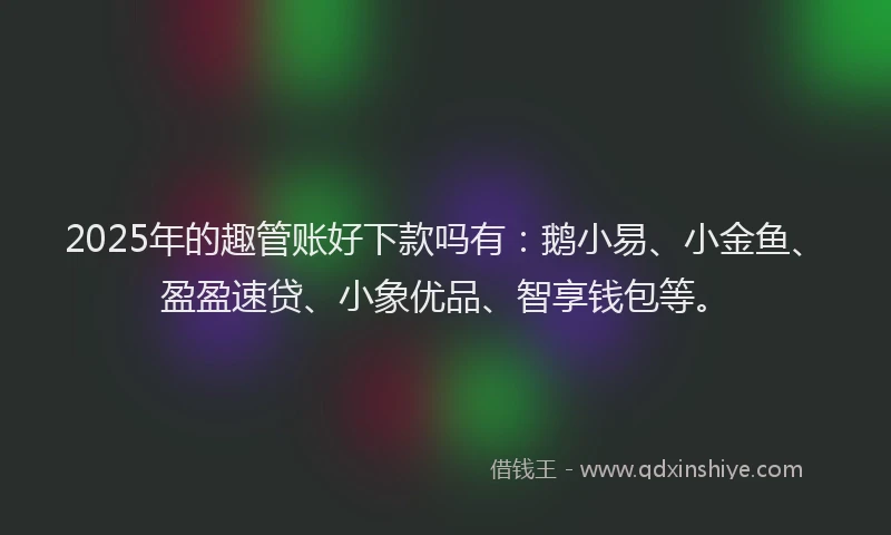 2025年的趣管账好下款吗有：鹅小易、小金鱼、盈盈速贷、小象优品、智享钱包等。