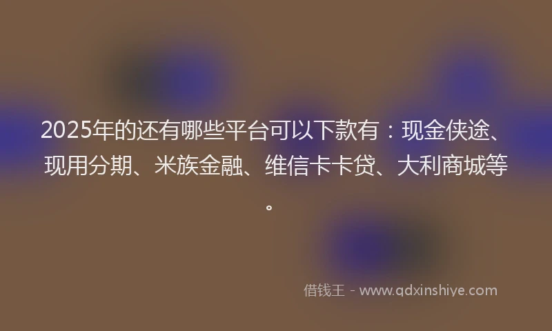 2025年的还有哪些平台可以下款有：现金侠途、现用分期、米族金融、维信卡卡贷、大利商城等。