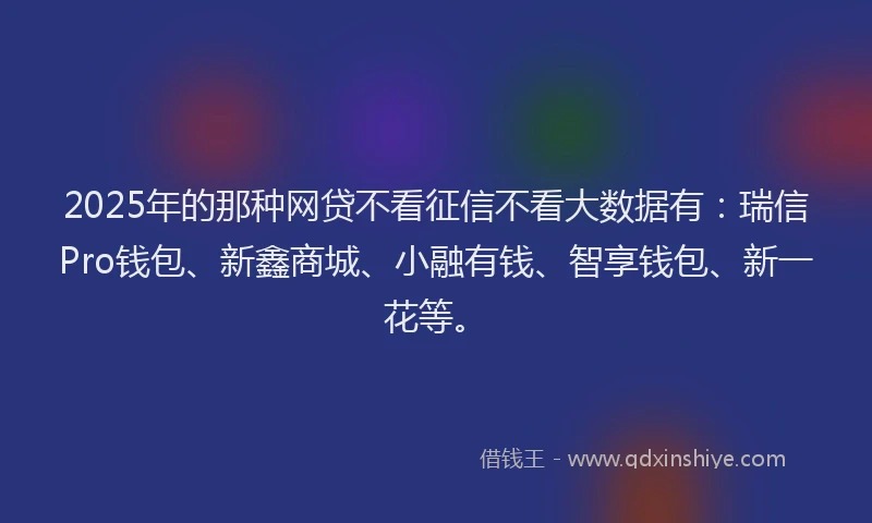 2025年的那种网贷不看征信不看大数据有：瑞信Pro钱包、新鑫商城、小融有钱、智享钱包、新一花等。