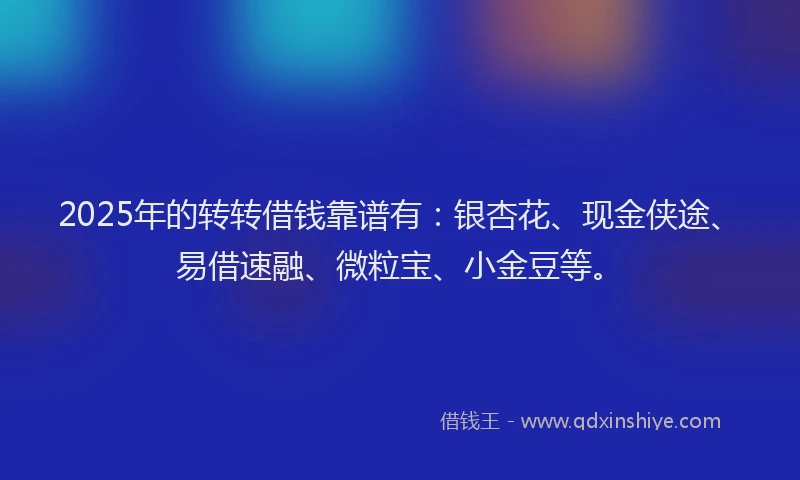 2025年的转转借钱靠谱有：银杏花、现金侠途、易借速融、微粒宝、小金豆等。