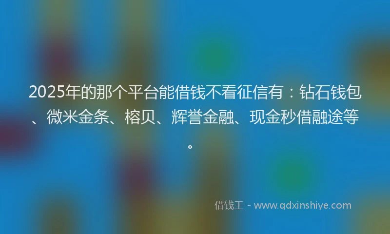 2025年的那个平台能借钱不看征信有：钻石钱包、微米金条、榕贝、辉誉金融、现金秒借融途等。