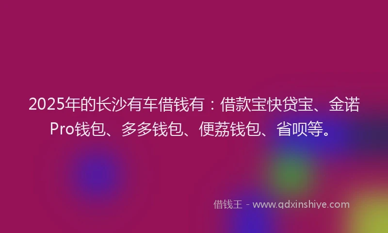 2025年的长沙有车借钱有：借款宝快贷宝、金诺Pro钱包、多多钱包、便荔钱包、省呗等。