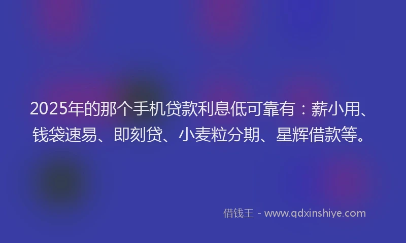 2025年的那个手机贷款利息低可靠有：薪小用、钱袋速易、即刻贷、小麦粒分期、星辉借款等。
