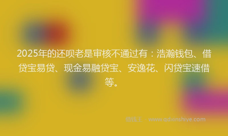 2025年的还呗老是审核不通过有：浩瀚钱包、借贷宝易贷、现金易融贷宝、安逸花、闪贷宝速借等。