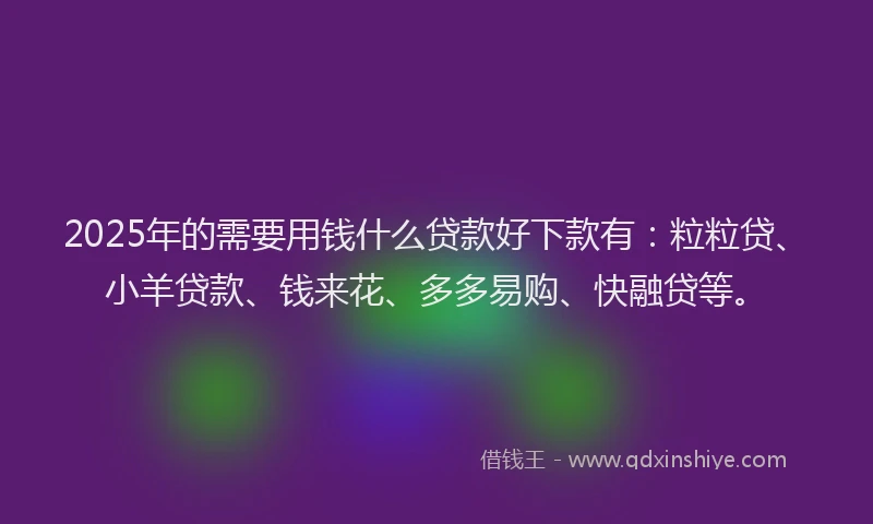 2025年的需要用钱什么贷款好下款有：粒粒贷、小羊贷款、钱来花、多多易购、快融贷等。